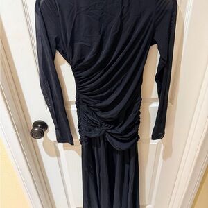 Wayf Black Ruched Long-Sleeve Maxi Dress